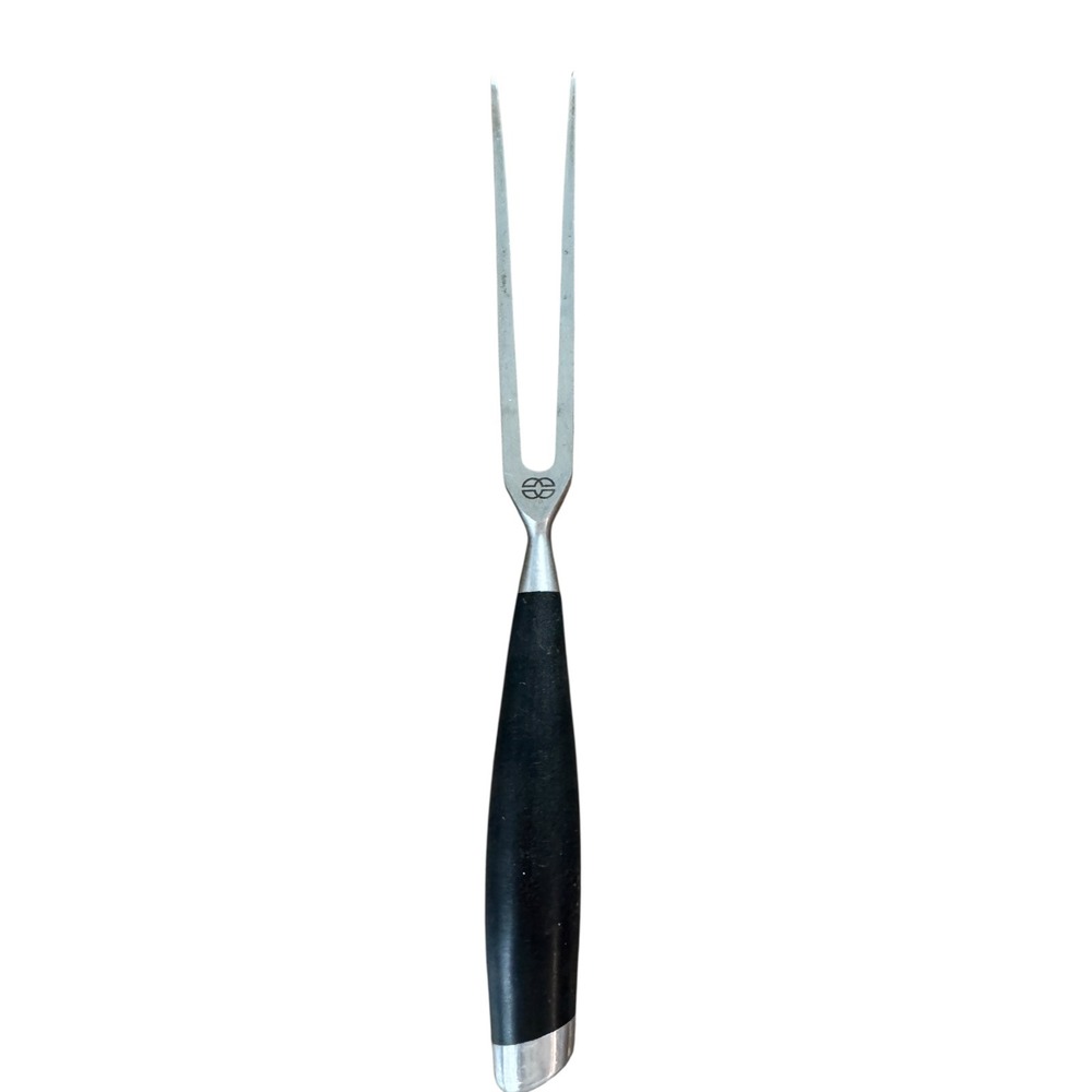 German Steel Carving Fork Black Ergonomic Handle Meat Serving Tool Silver